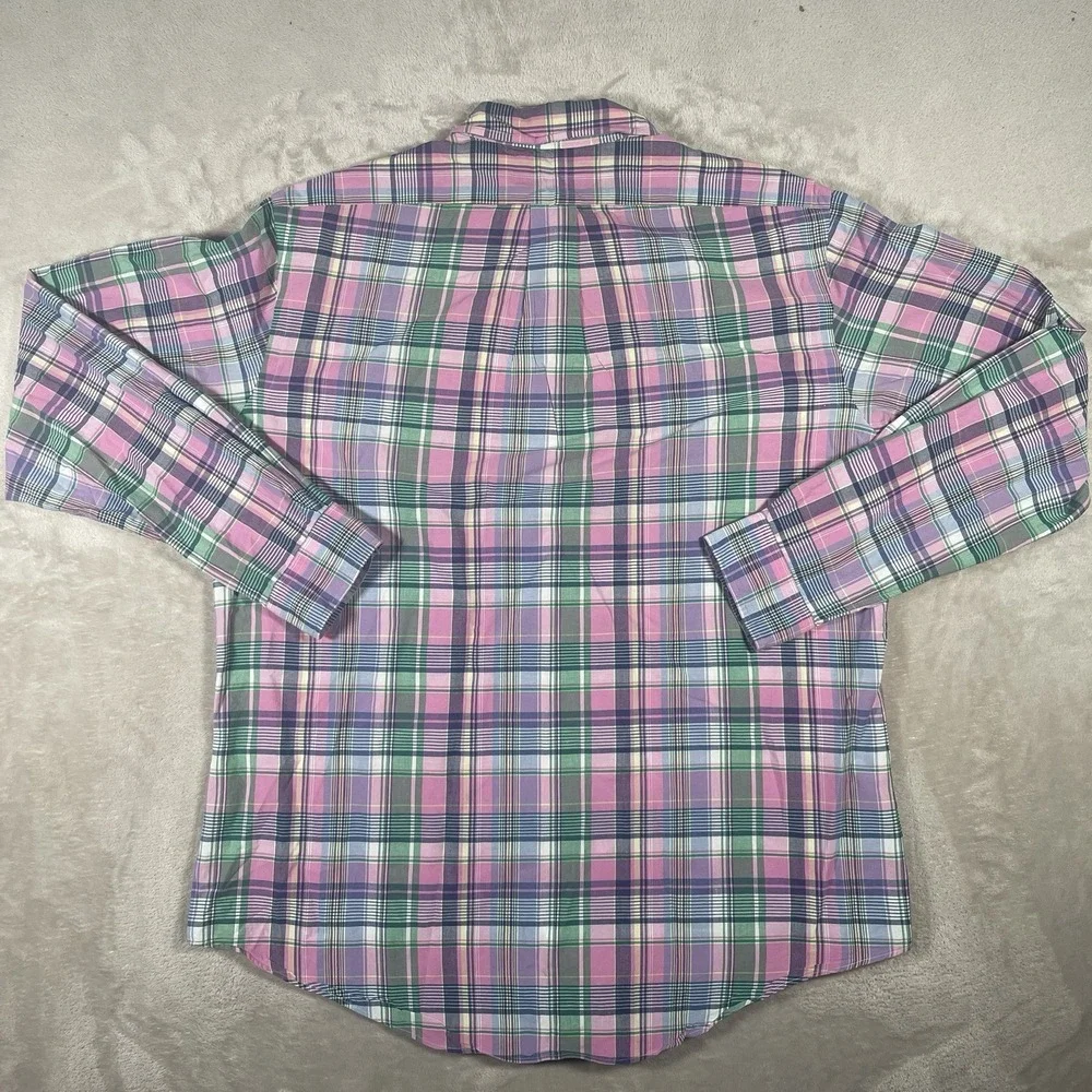 Ralph Lauren Custom Fit Plaid Button Down Shirt Mens‎ XL Pink Blue
